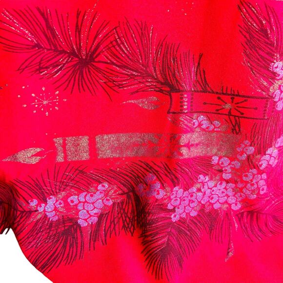 Vtg Christmas CALIFORNIA HAND PRINTS Tablecloth circa 1950s 64" x 51" Red - Picture 13 of 16
